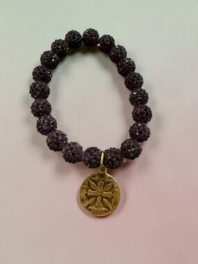 Rustic Cuff Emerson Purple Crystal Shamballa Bead Boho Stretch Bracelet